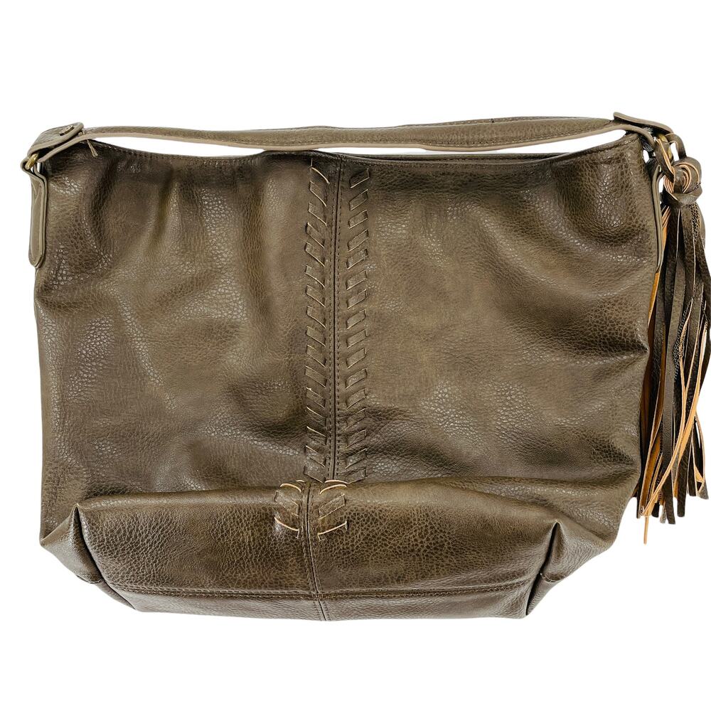 CARLOS by CARLOS SANTANA Green Brown Hobo Tassel Bag Purse Tote - Picture 1 of 11